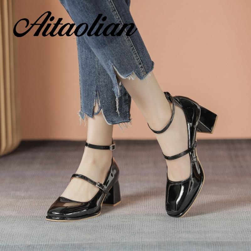 Giày Cao Gót 5Cm Da Mềm Mũi Vuông Phối Dây Mỏng Kiểu Retro Thời Trang Cho Nữ