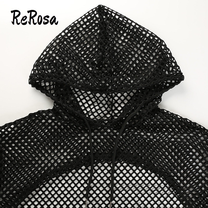 Rerosa Áo Hoodie Thể Thao Tay Dài Phối Lưới Màu Trơn Dễ Phối Đồ Thời Trang Cho Nữ