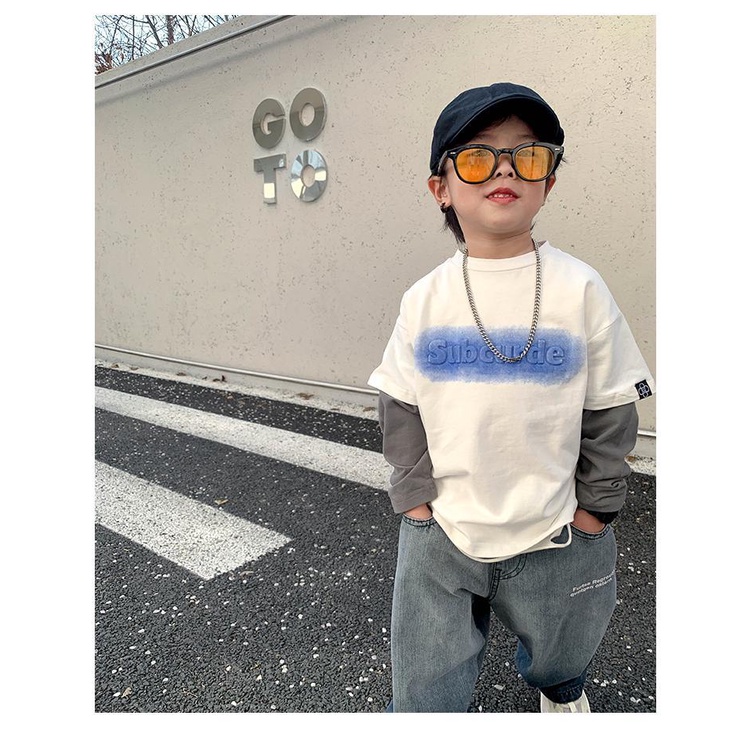 Áo Thun Nam Dài Tay Cổ Tròn Giả Hai Lớp In Hình Phong Cách Hàn Quốc Mới