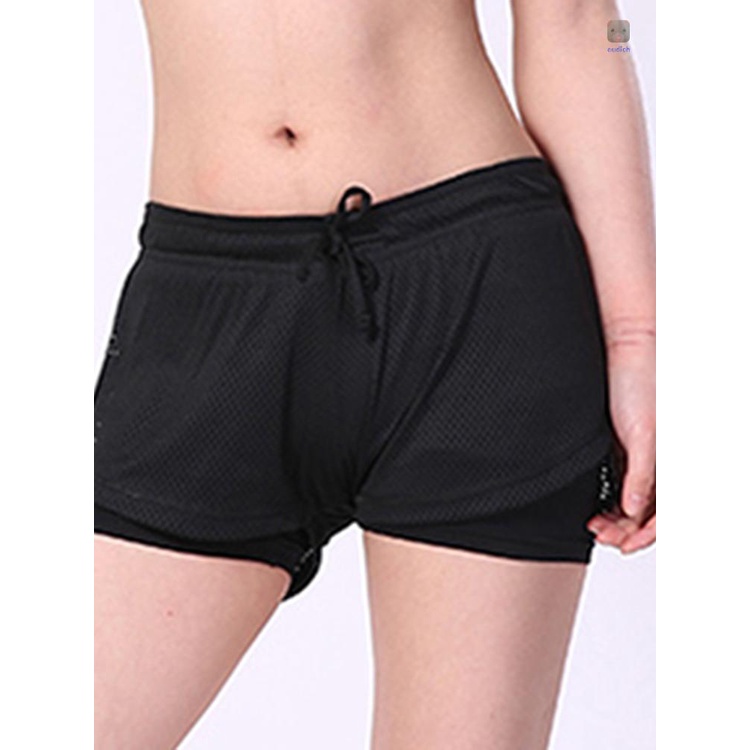 Quần Short Thể Thao 2 Trong 1 Lưng Thun Rút Dây Nhanh Khô Thoáng Khí Cho Nữ
