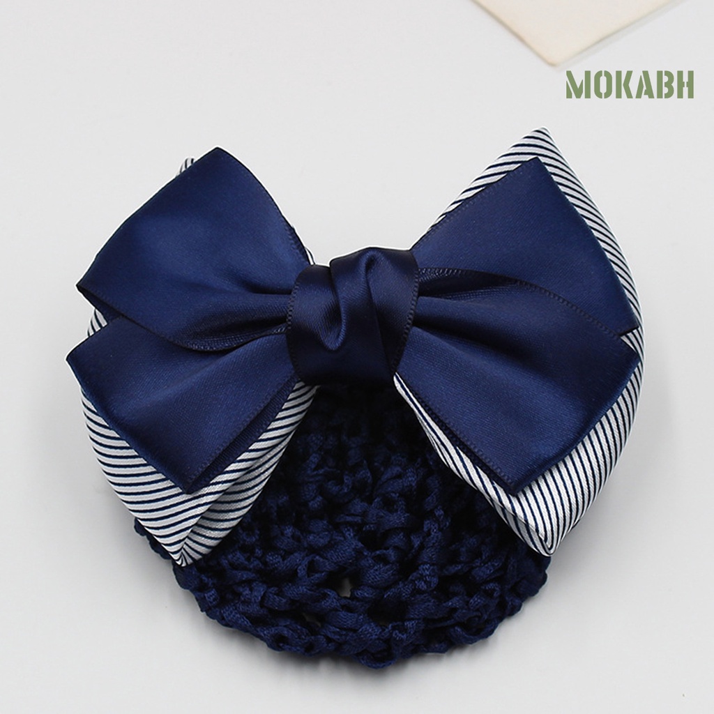 [Mok Abh] Mũ Lưới Thắt Nơ Họa Tiết Sọc Màu Sắc Tương Phản Chống Trượt Trang Trí Tóc Dành Cho Y Tá