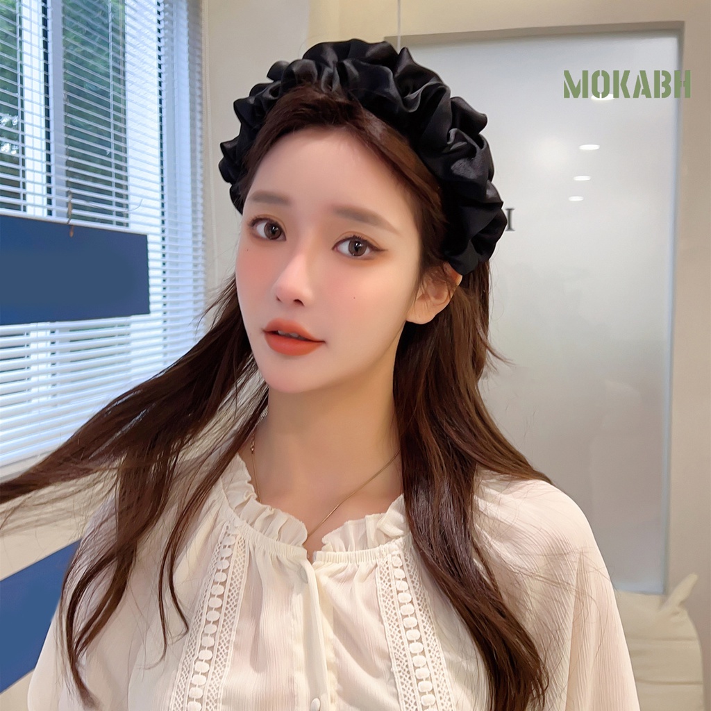 Băng Đô Cài Tóc Bằng Satin Co Giãn Chống Trượt Họa Tiết Đầu Lâu Phong Cách Hàn Quốc