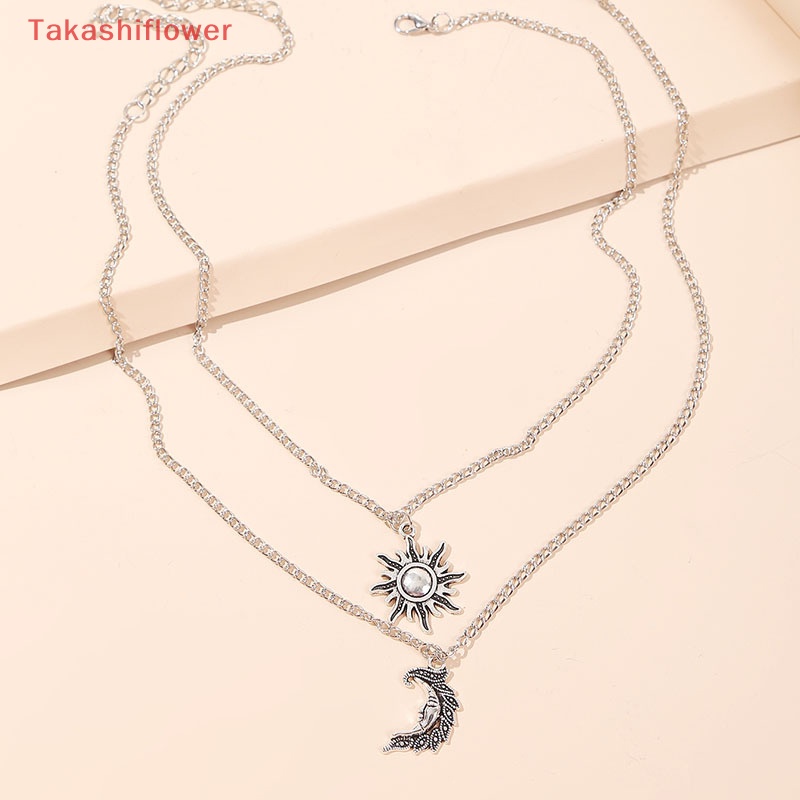 Set 2 Dây Chuyền Kim Loại Mặt Hình Mặt Trăng Và Ngôi Sao Phong Cách Vintage