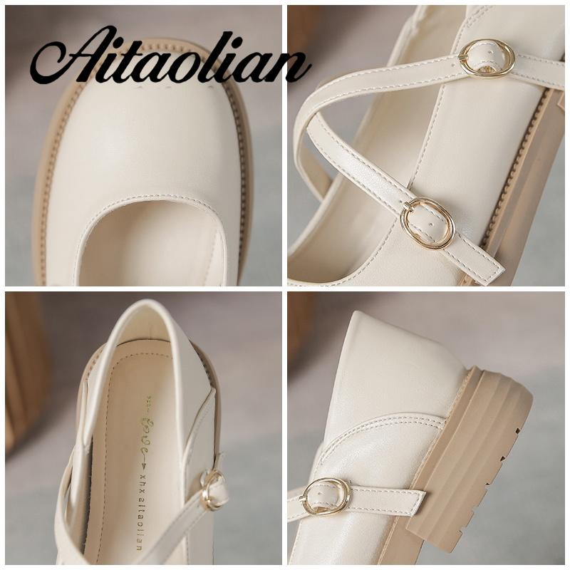 Giày Da Mũi Tròn 3cm Phong Cách lolita Đơn Giản Cho Nữ