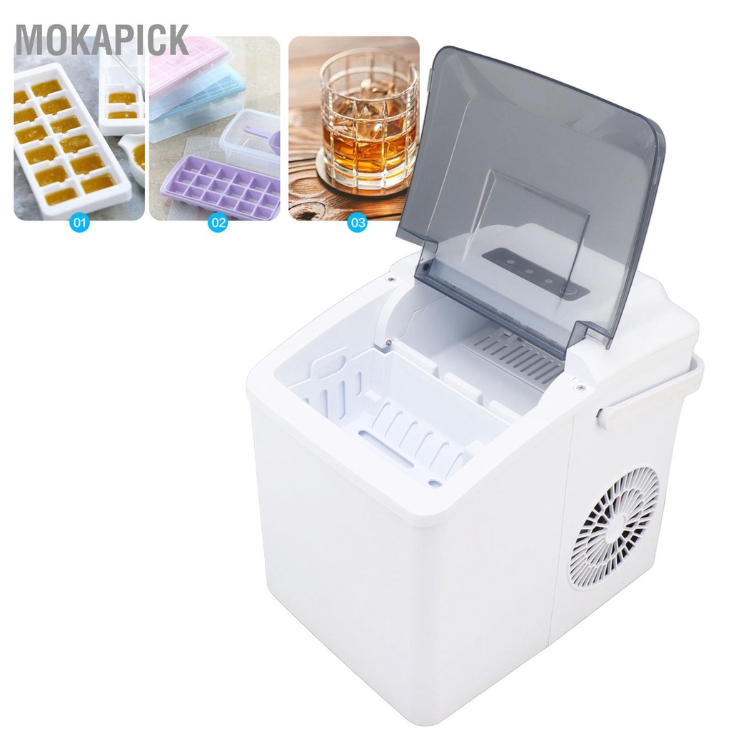 Mokapick Máy Làm Đá Để Bàn ABS Điện Di Động 9 Trong 8 Đến Phút Phích Cắm Châu Âu 220V Trắng