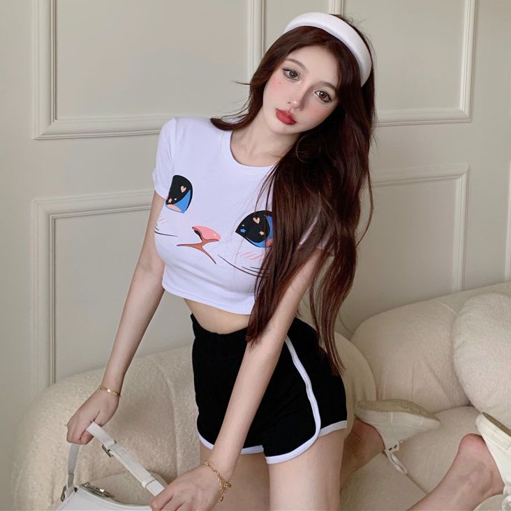 Set Áo baby tee Thun croptop Ngắn Tay + Quần Short Thể Thao Thời Trang Mùa Hè Cho Nữ
