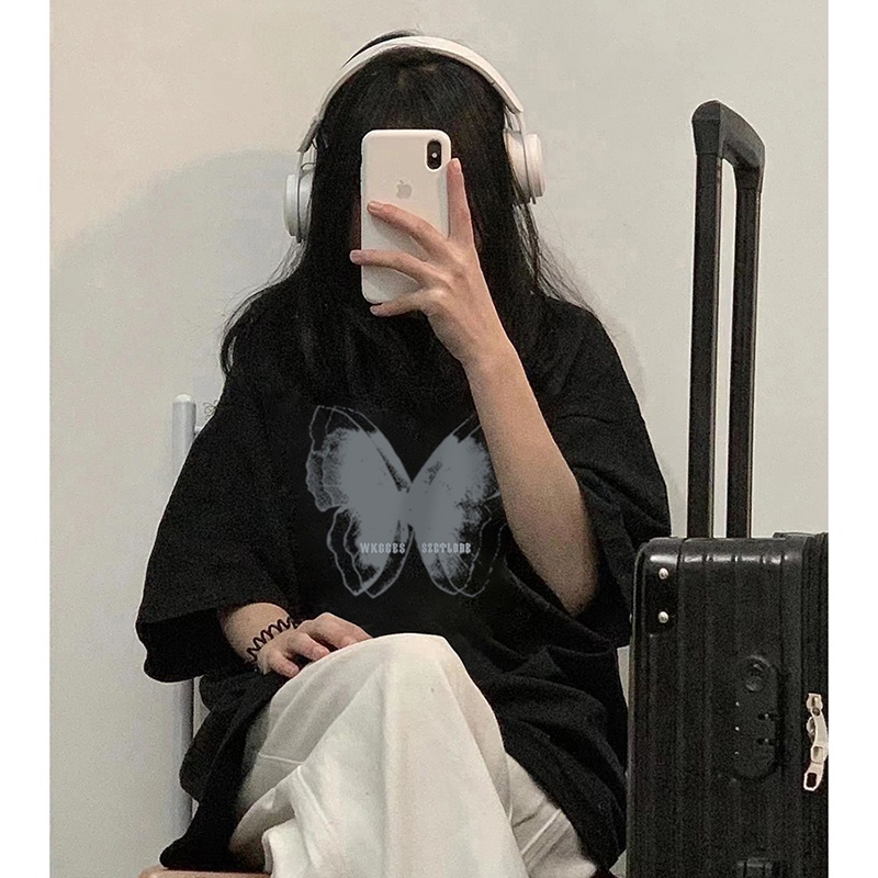 Áo Thun 100% Cotton Tay Ngắn Cổ Tròn In Họa Tiết Phong Cách Hàn Quốc Cho Nữ