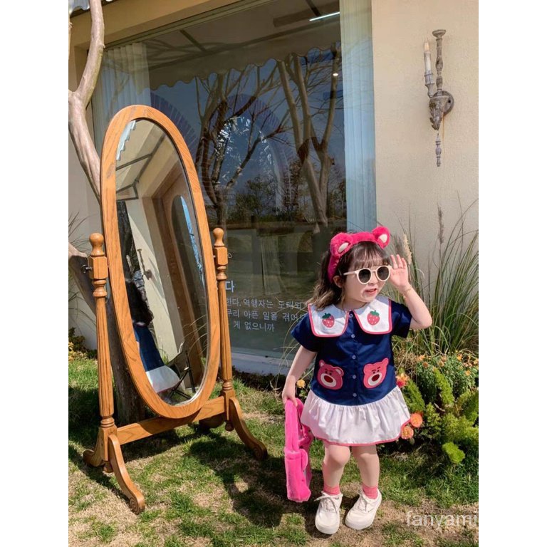 Đầm Tay Ngắn Chất Liệu Cotton Thời Trang Mùa Hè 2023 4AWD Họa Tiết Chú Gấu / Dâu Tây Dễ Thương Cho Bé