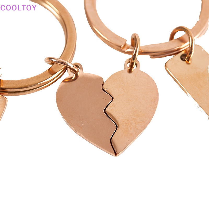 Set 2 Móc Khóa Ghép Hình Trái Tim Bằng Thép Không Gỉ Mặt Kính Độ Bóng Cao