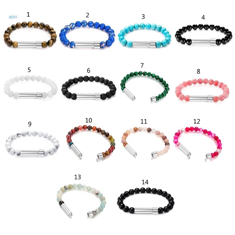 Vòng Tay Đá Tự Nhiên Bằng Thép Không Gỉ Dạng Ống Nối