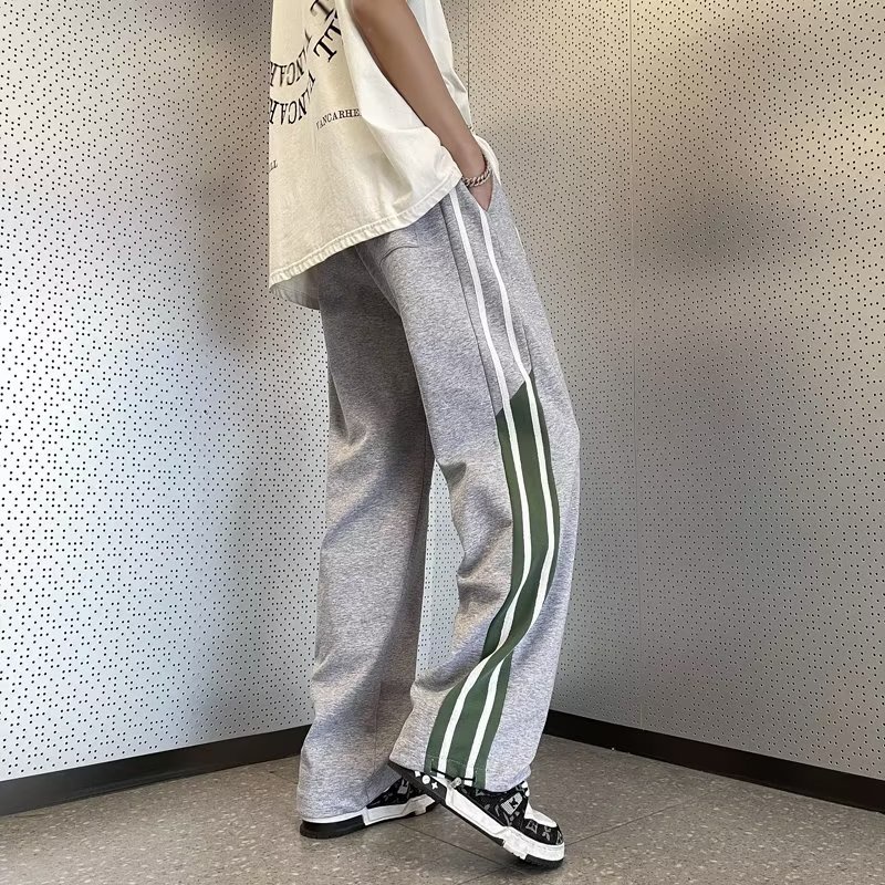 Quần Dài Ống Rộng Màu Đỏ Đen Phong Cách Retro Mỹ Cá Tính Cho Nam