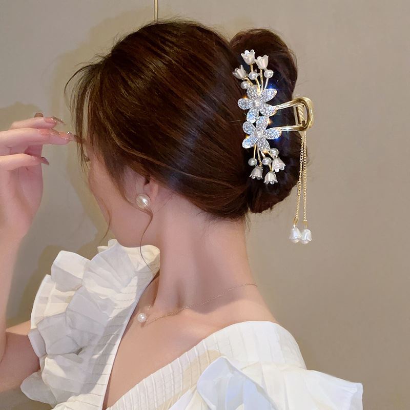 Kẹp Tóc Hợp Kim Hình Hoa Đính Ngọc Trai Nhân Tạo Thời Trang CHLINS