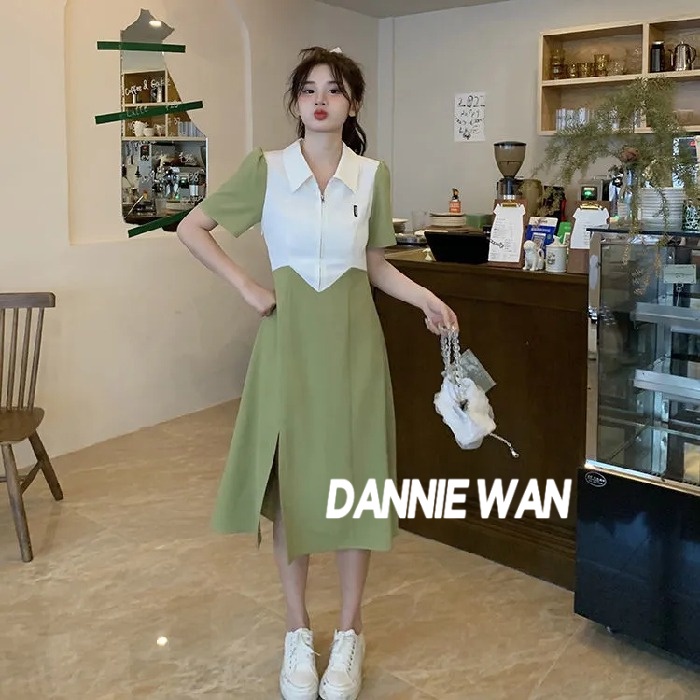 DannieWan váy nữ đầm thiết kế váy sơ mi dáng dài A22M1K8