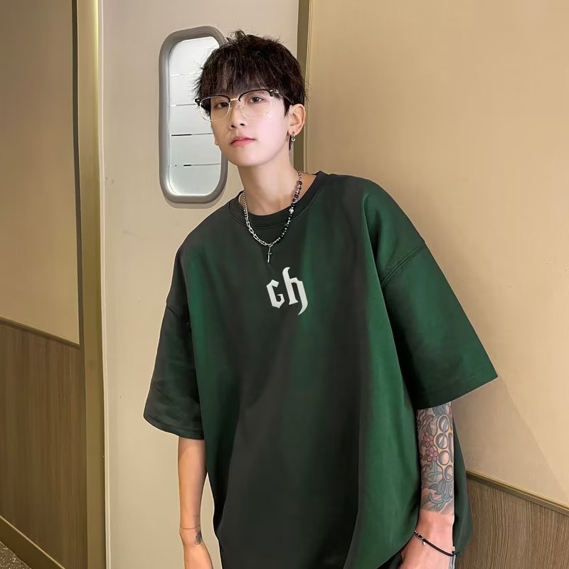 Áo phôngnam Cổ Tròn Dáng Rộng Màu Trơn In Chữ Nhiều Màu Thời Trang Mùa Hè