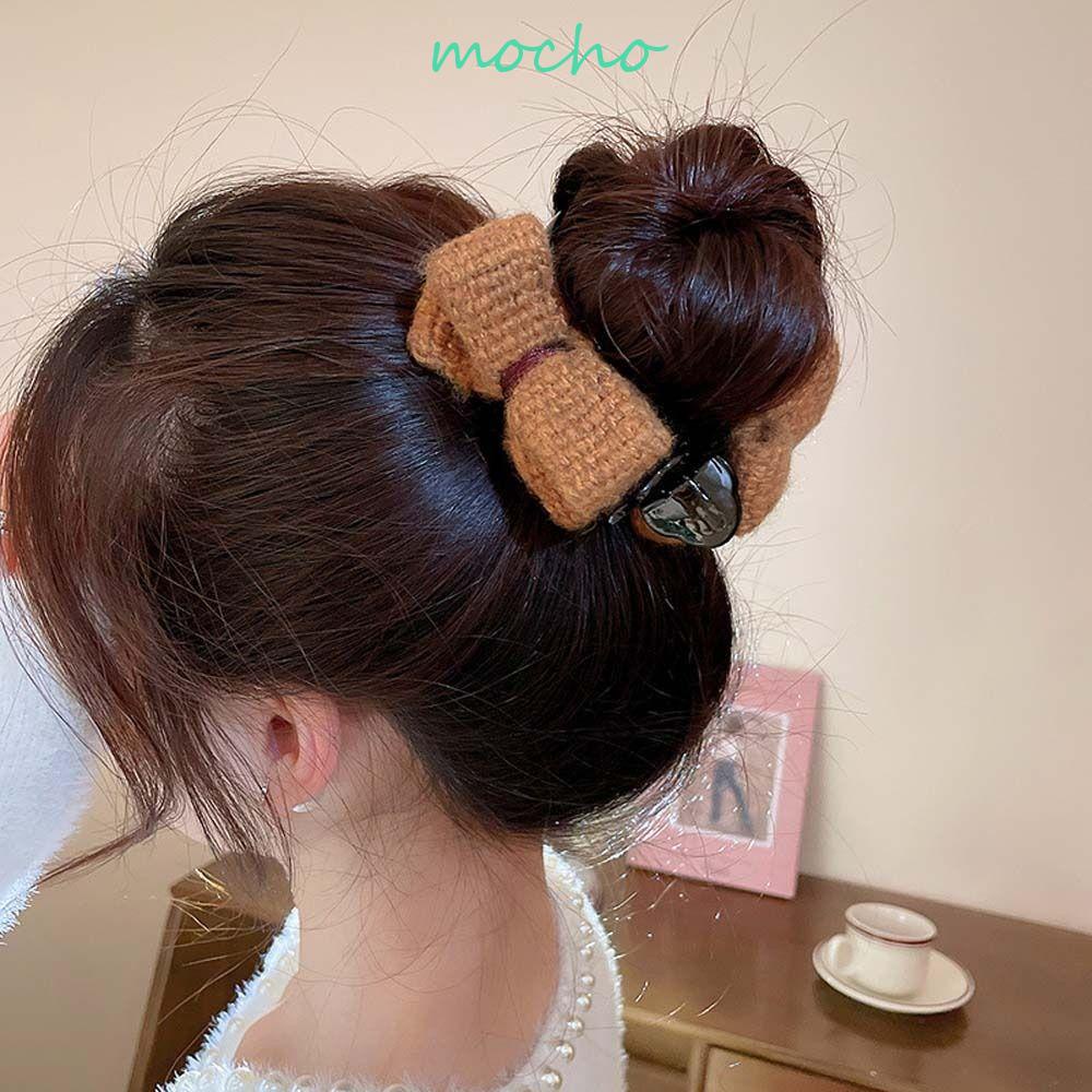 Kẹp Tóc Nơ Hai Mặt Bằng Len Dệt Kim Thời Trang Mùa Đông Hàn Quốc