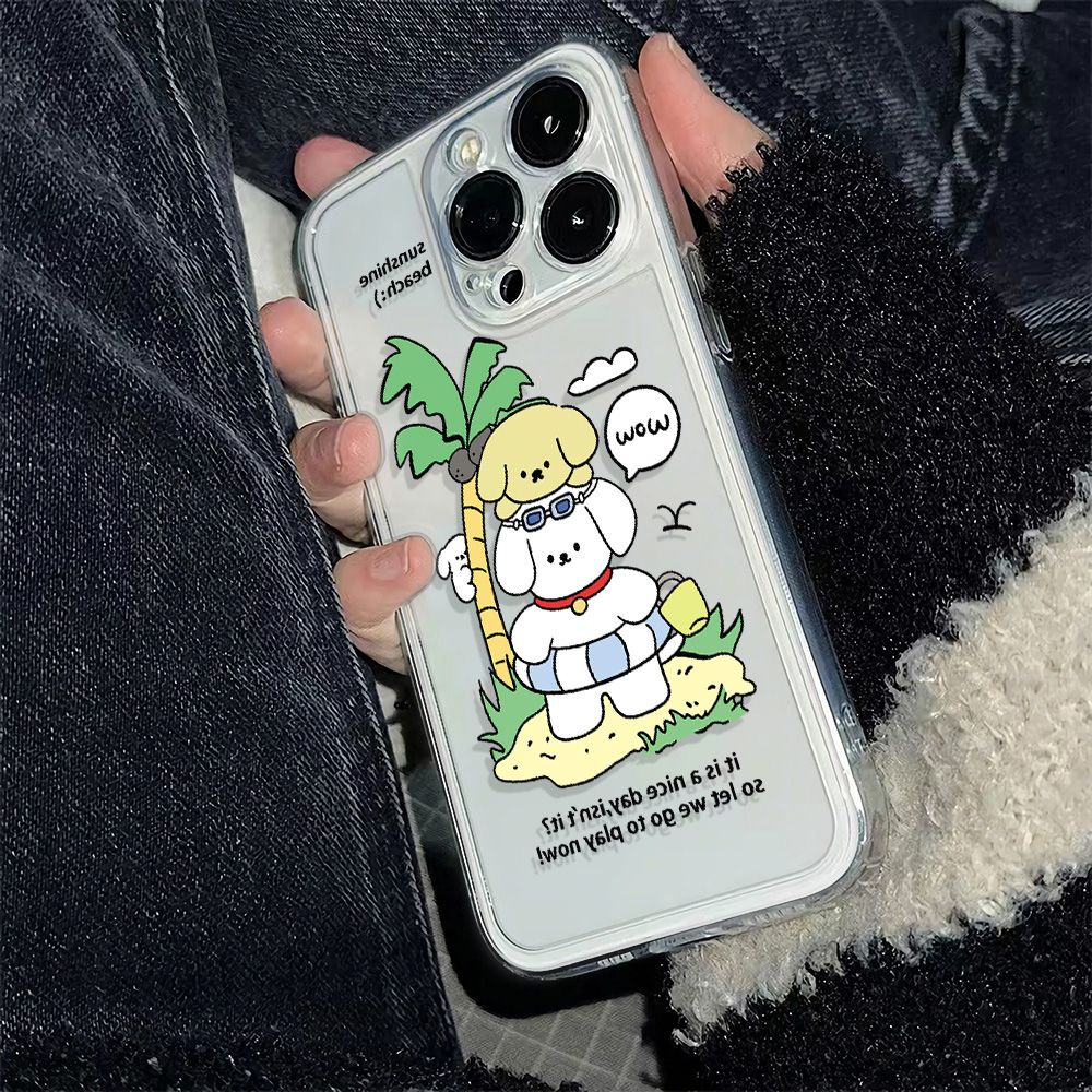 ✅Ốp Điện Thoại Mềm Chống Sốc Hình Cún Và Dừa Đơn Giản Cho Iphone 13 78 plus 14Pro 12 11Max6In 1LRK