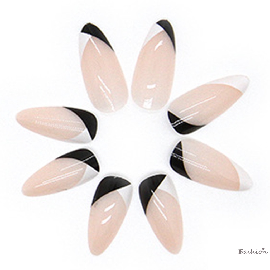 Bộ Móng Tay Giả Hình Giọt Nước Màu Trắng Đen Kết Cấu Mịn Màng Không Bong Tróc