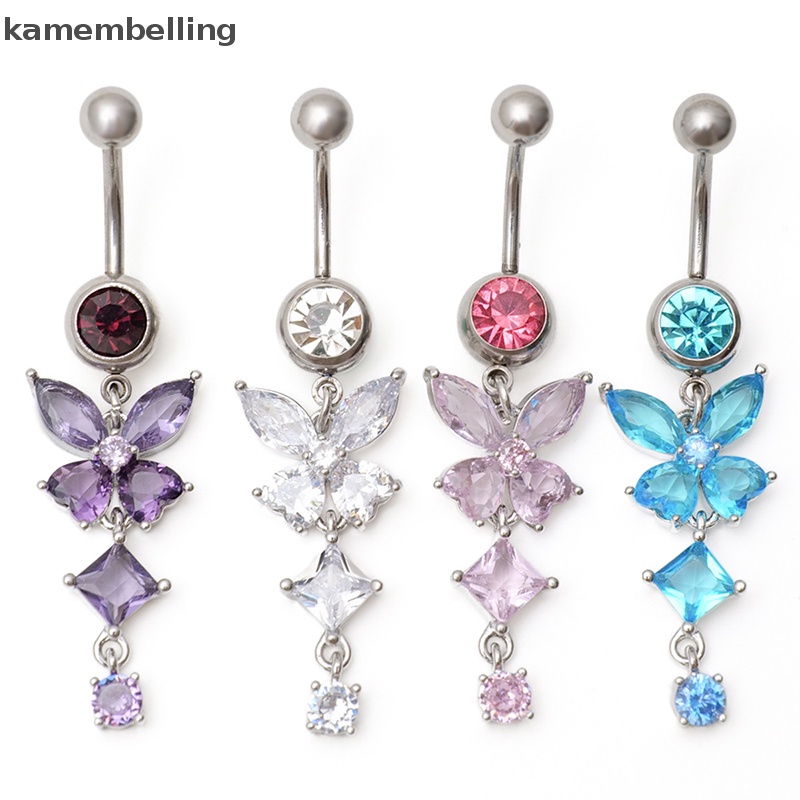 Khuyên Rốn Thép Không Gỉ Đính Đá Zircon Hình Bướm Thời Trang Cho Nữ