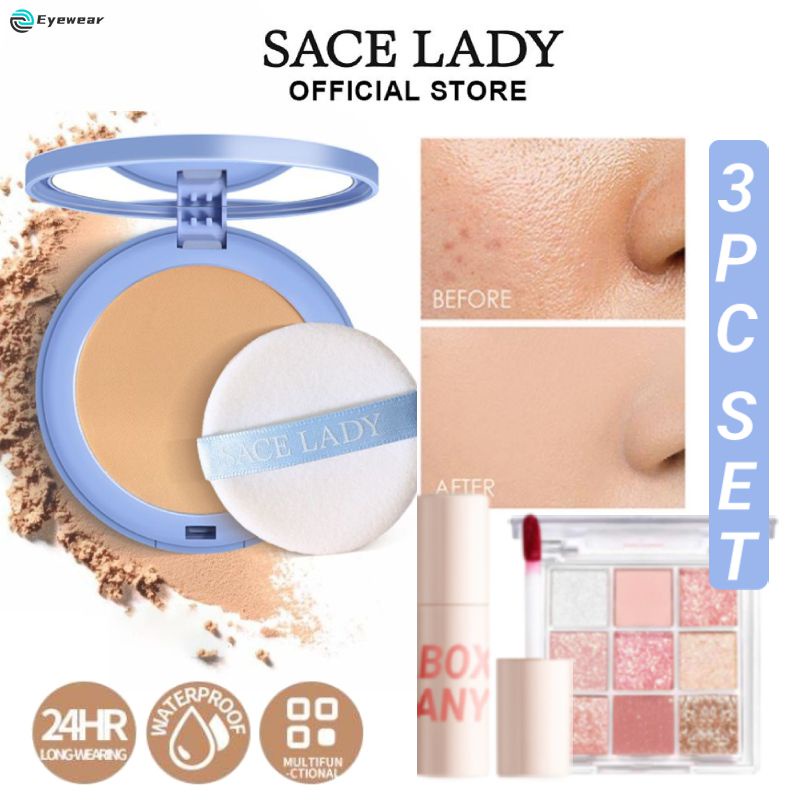 3PC sace Lady mặt kiểm soát dầu bột nhỏ gọn thiết lập trang điểm bền không thấm nước và mồ hôi bằng chứng Kem che khuyết điểm bột mắt