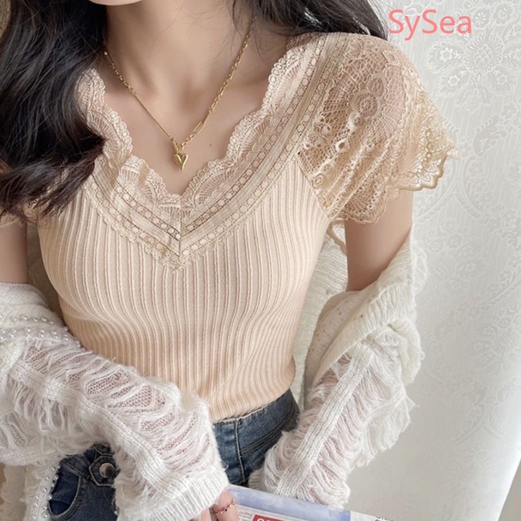 Áo Kiểu Phối Ren Dáng Ôm Thời Trang Mùa Hè Cho Nữ