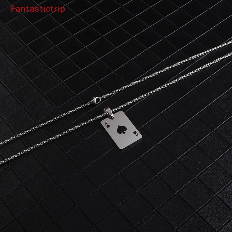 [Fantastictrip] Vòng cổ Thép Titan Mặt Hình Lá Bài Poker Lucky Ace of Spades Màu Đỏ Đen Bạc Dài Trang Sức Nam Mới