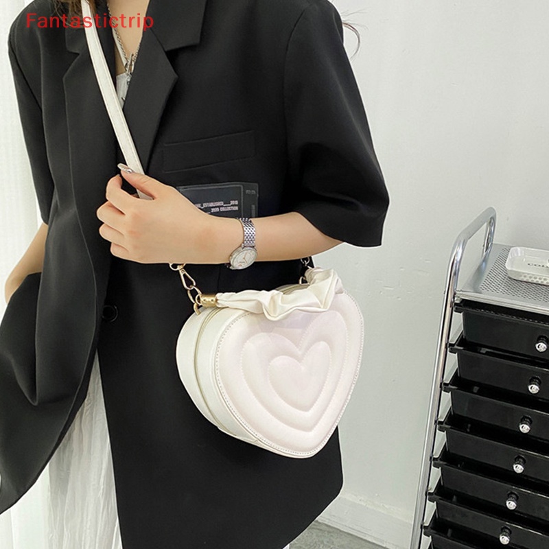 Túi Đeo Chéo Vai Bằng Da PU Màu Trơn Họa Tiết Trái Tim Thời Trang Dành Cho Nữ