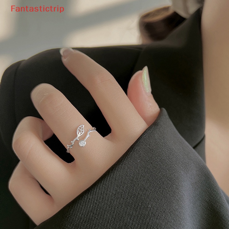 [Fantastictrip] Nhẫn Hở Mạ Bạc Hình Cành Lá Mây Gợn Sóng Thiết Kế Độc Đáo Thời Trang Đám Cưới