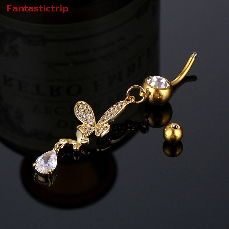 Khuyên Rốn Bằng Thép Không Gỉ Đính Đá Zircon Hình Bướm Thời Trang