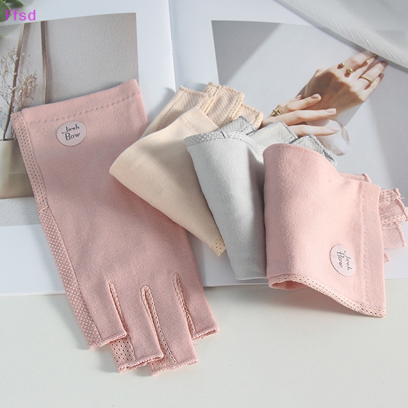 Găng Tay Hở Ngón Bằng Cotton Phối Ren Chống Trượt Thời Trang Mùa Hè Cho Nữ
