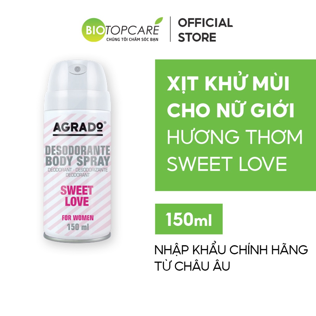 Xịt khử mùi body Agrado hương nước hoa Sweet Love 150ml