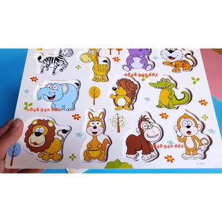 Bảng núm gỗ nhiều chủ đề, bảng ghép hình núm gỗ động vật, trái cây, chữ số giáo dục sớm phát triển trí tuệ