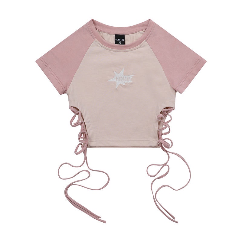 COZOK Áo Thun Tay Ngắn Dáng Ôm Phối Màu Thời Trang Quyến Rũ Cho Nữ