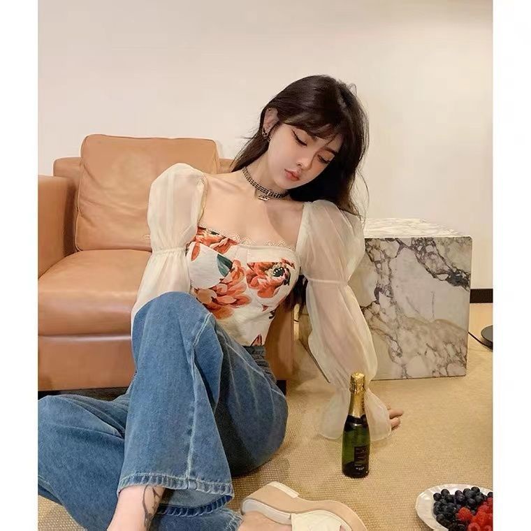 Áo Sơ Mi Tay Dài Cổ Vuông In Họa Tiết Hoàng Gia Thời Trang Pháp 5.26 Cho Nữ