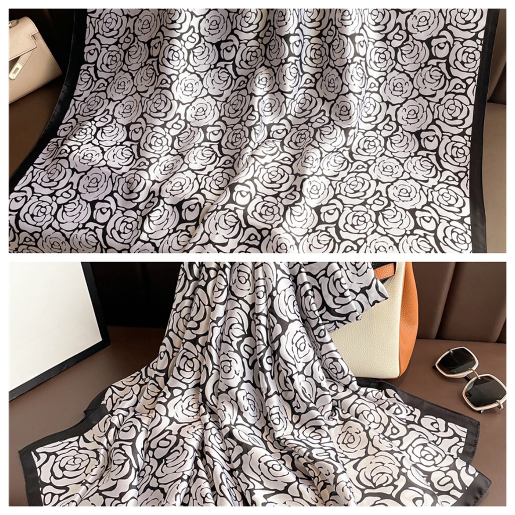 Khăn Quàng Cổ Chống Nắng Bằng Lụa Kích Thước Lớn 180 * 90CM In Họa Tiết Hoa Hồng Sang Trọng