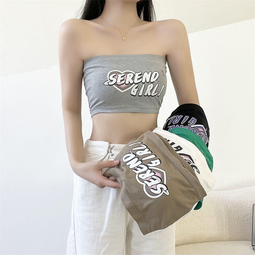 Áo Lót Quây Ngực Không Dây Chống Trượt In Chữ Phong Cách Harajuku Hàn Quốc Thời Trang Mùa Hè Dành Cho Nữ