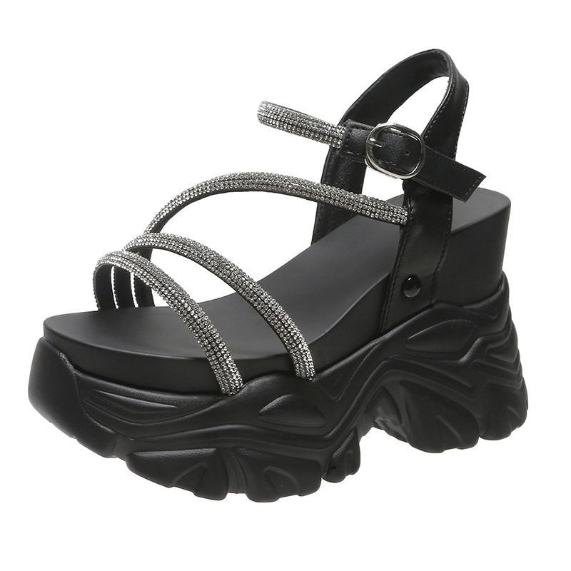 Giày Sandal Đế Xuồng Một Dây Đính Đá Thời Trang Mùa Hè 2023 Cho Nữ