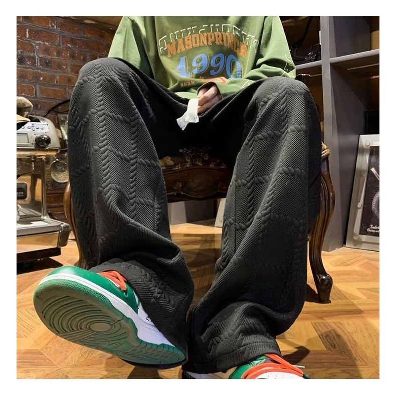 Quần Cotton Dày Ống Rộng Phong Cách Đường Phố Hong Kong Thời Trang Xuân Thu Cho Nam