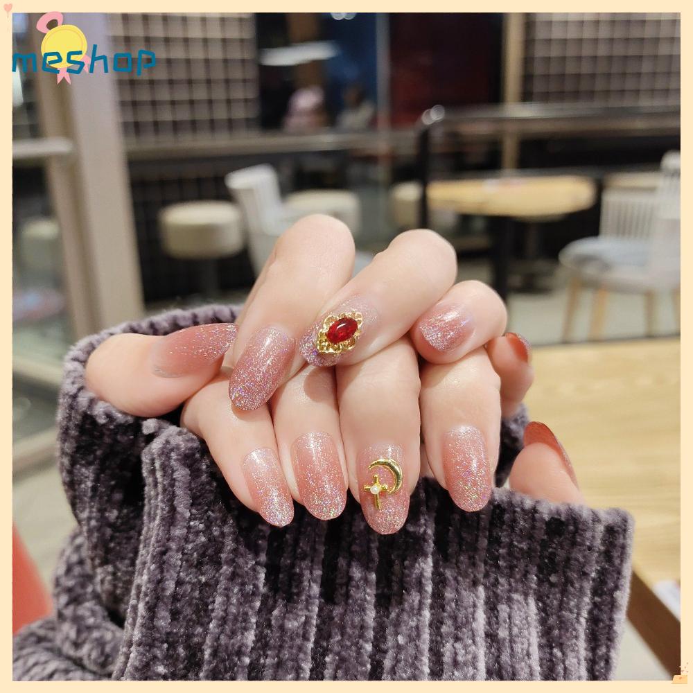 Set 24 Móng Tay Giả Màu Hồng Dễ Thương Có Thể Tháo Rời|Bộ Móng Tay Giả Lấp Lánh