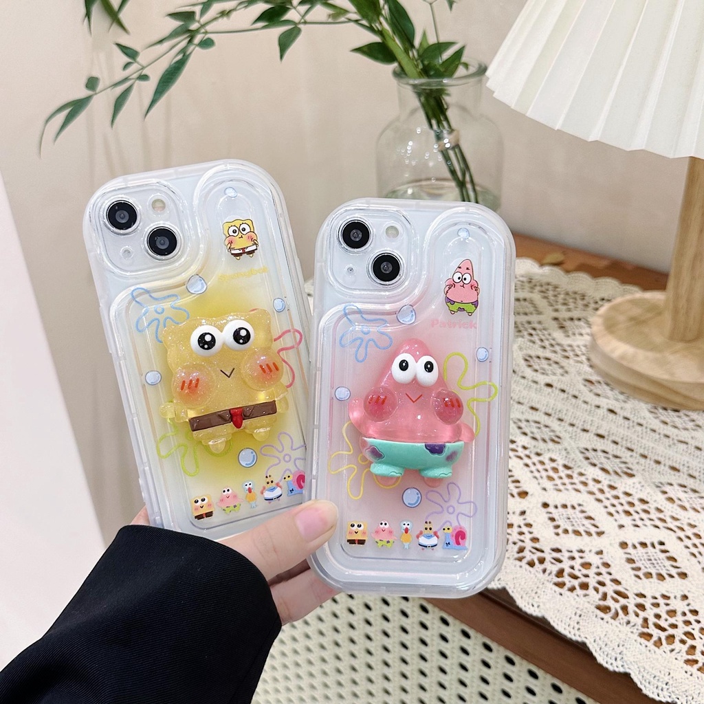Ốp Điện Thoại Tpu Dẻo Họa Tiết Hoạt Hình Spongebob Màu Trong Suốt Kèm Giá Đỡ Cho iPhone 14 Plus 13 12 11 Pro Max