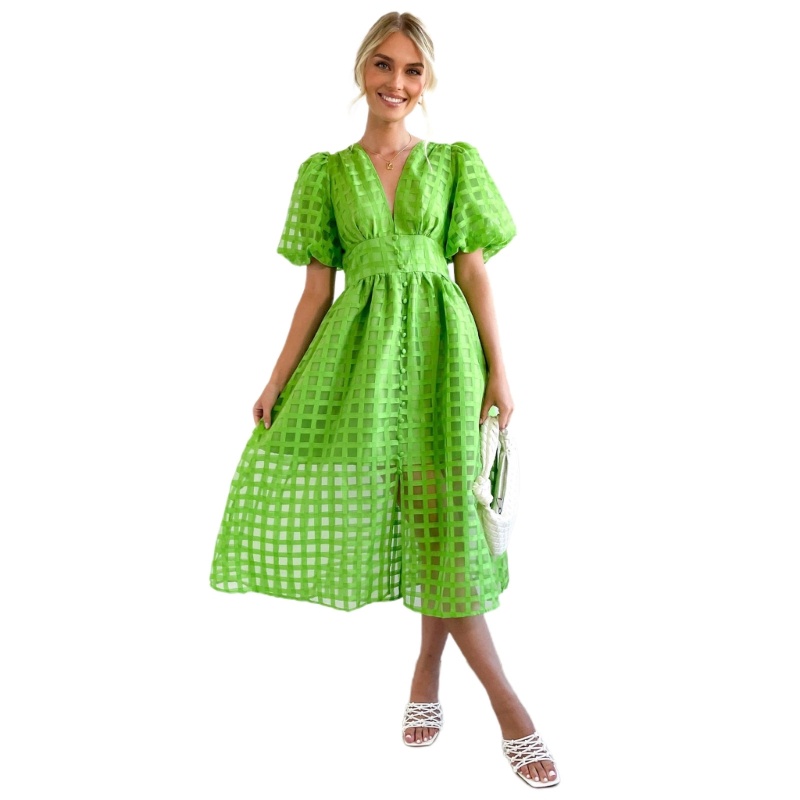 Đầm Babydoll Dáng Rộng Lưng Cao Nhún Bèo Dễ Thương Cho Nữ