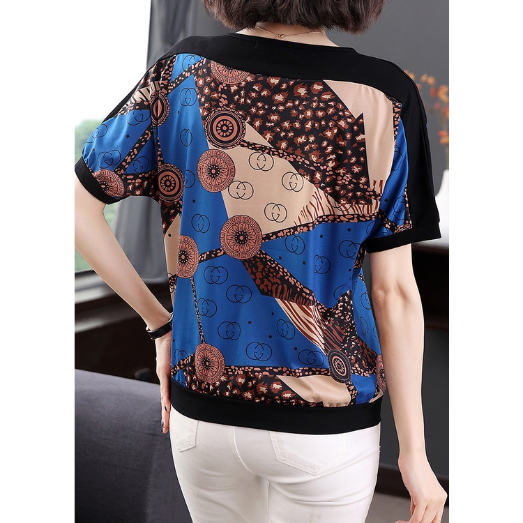 Áo Nữ Tay Ngắn Cổ Tròn In Hoa Plus Size