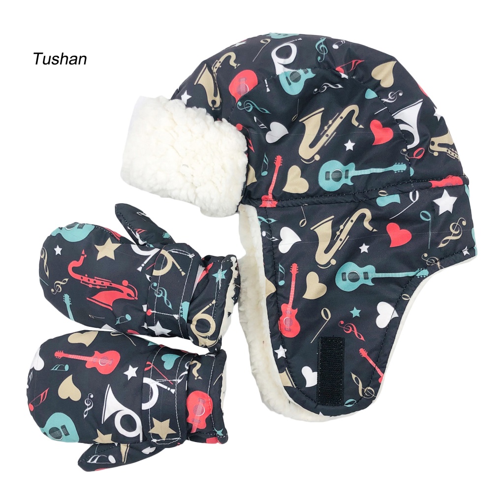 1 Bộ Mũ Và Găng Tay Giữ Ấm Tai Họa Tiết Rằn Ri Thời Trang Thu Đông