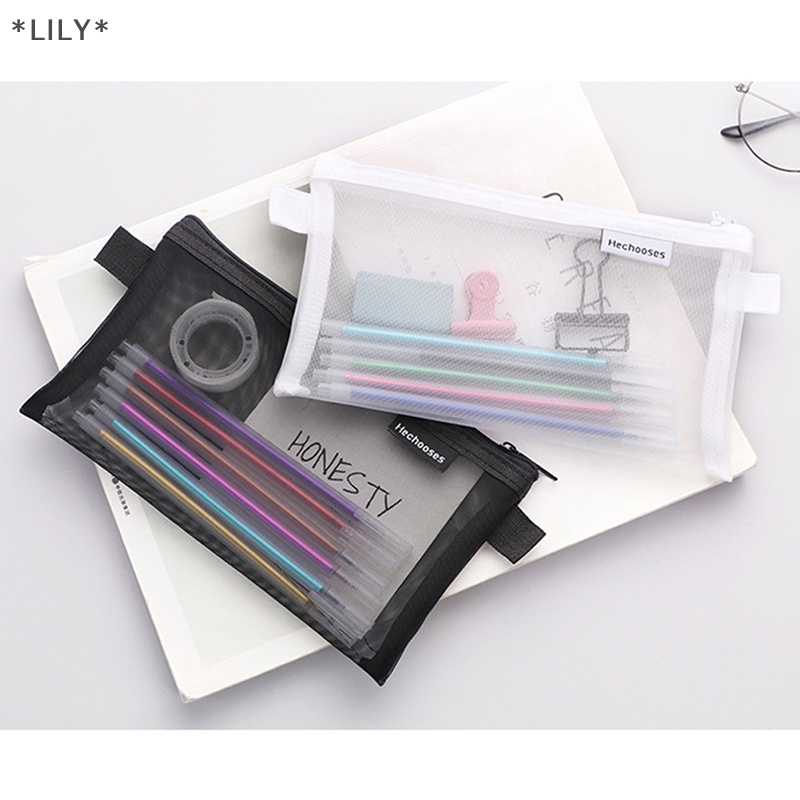 Lily trong suốt lưới sinh viên xách tay bút chì trường hợp L Công suất dây kéo túi tài liệu uuu