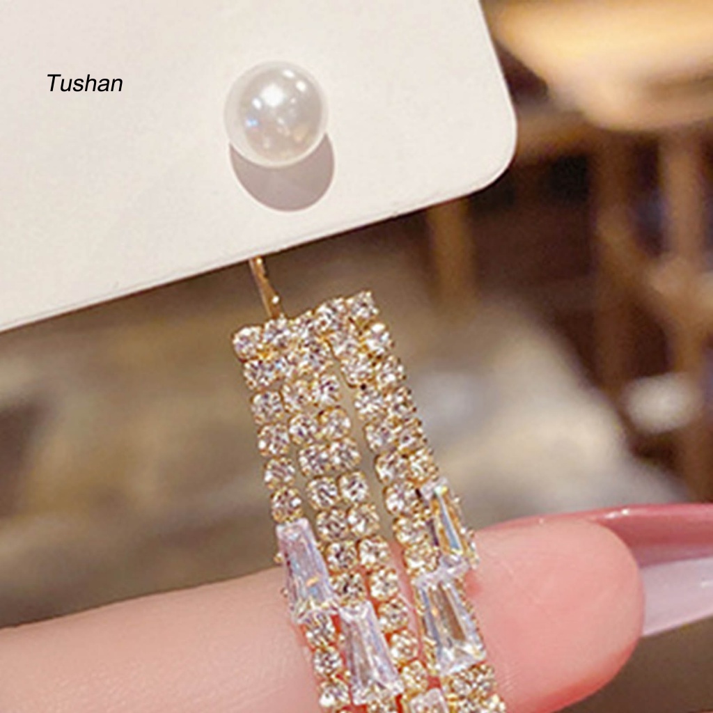 1 Đôi Bông Tai Dáng Dài Đính Ngọc Trai Giả Phong Cách Hàn Quốc