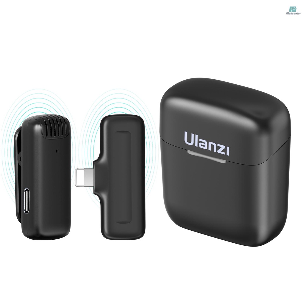 Ulanzi J11 Wireless Microphone System with 1 Mini Receiver &amp; 1 Clip-on Microphones 20M/65ft Transmission Range Built-in Battery with Charging Case for Type-C Android Smartphones
