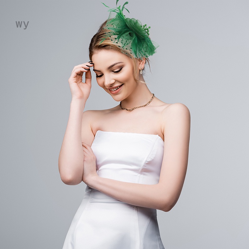 Băng Đô Cài Tóc Phối Lưới Đính Hoa / Lông Vũ Phong Cách Retro Cho Cô Dâu