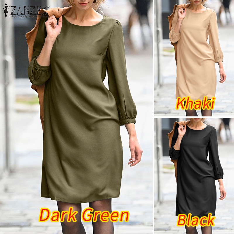 Zanzea Đầm Nữ Tay Lửng Cổ Tròn Thời Trang