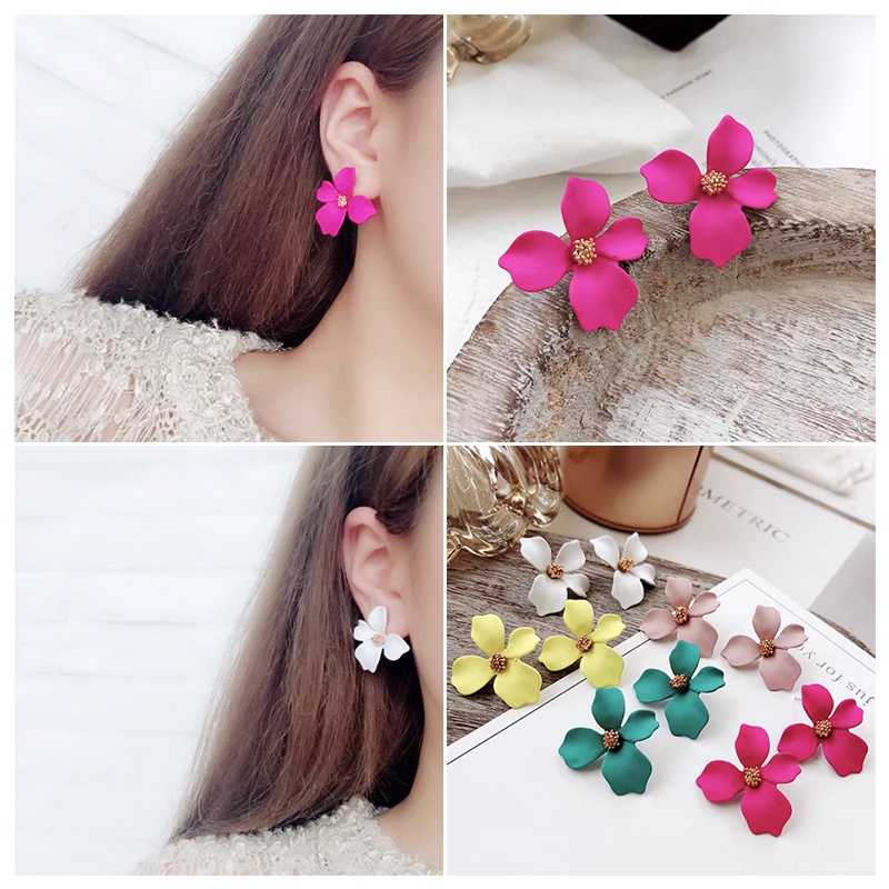 Bông Tai Hình Hoa Hồng Màu Trơn Phong Cách Hàn Quốc Dễ Thương Thời Trang Cho Nữ