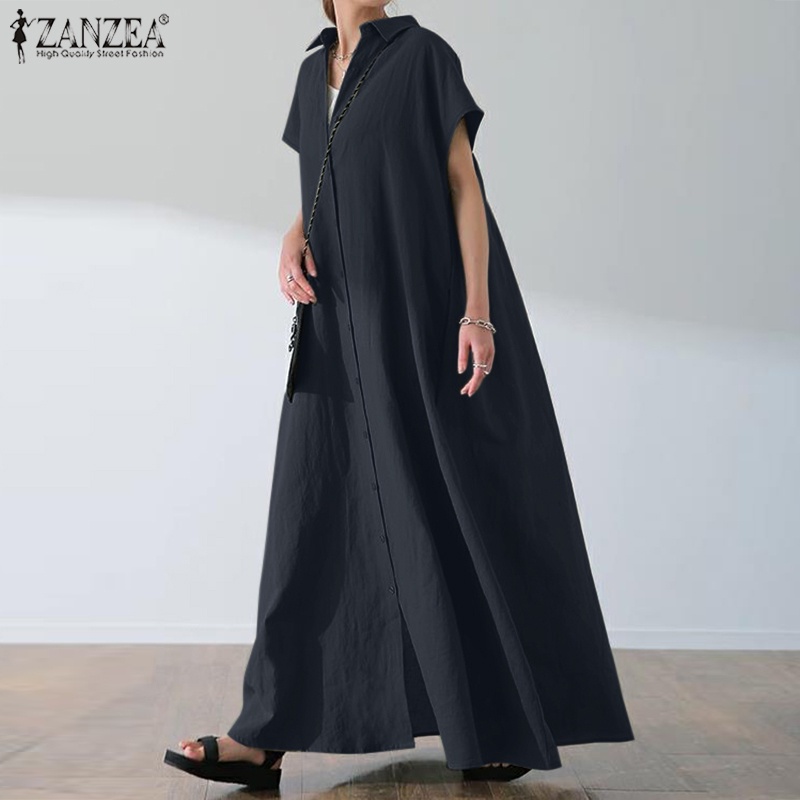 Áo liền quần ZANZEA tay ngắn màu trơn phong cách Hàn Quốc cho nữ