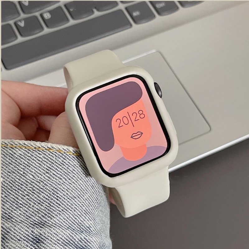 Dây đeo và vỏ silicon cho Apple Watch 45MM 44mm 40mm 41mm 49MM 38MM Dây đeo silicon mềm kẹo Series 9
